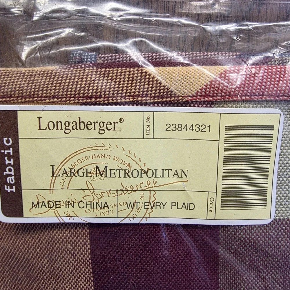 Longaberger Large Metropolitan Basket Liner‎ WT EVRY Plaid Fabric Multicolor